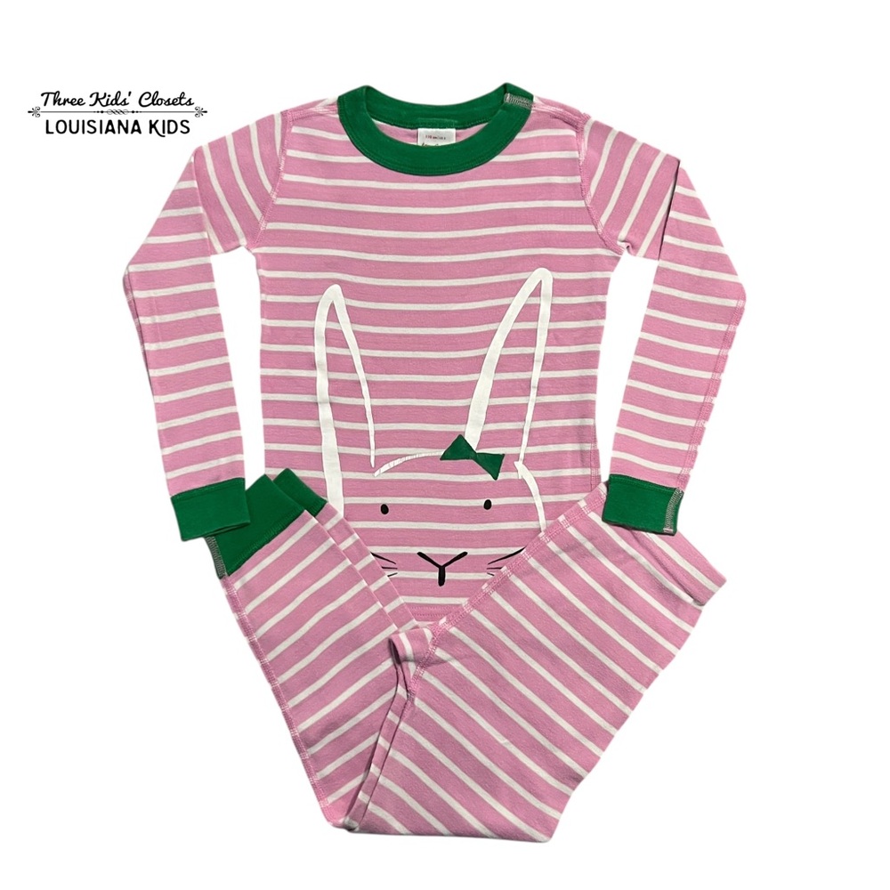 Hanna Andersson Pink and Green Pajama Set with Bunny Design
